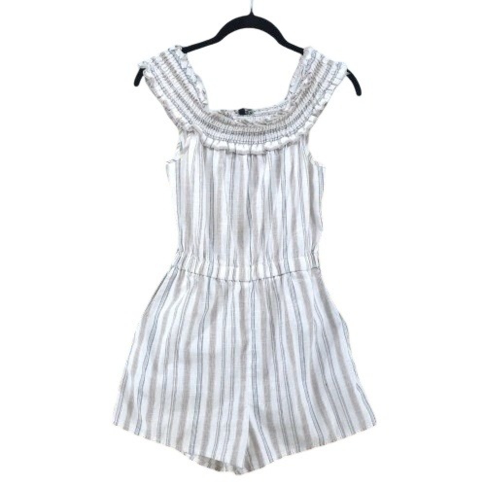 Derek Heart Striped Off Shoulder Romper Womens M